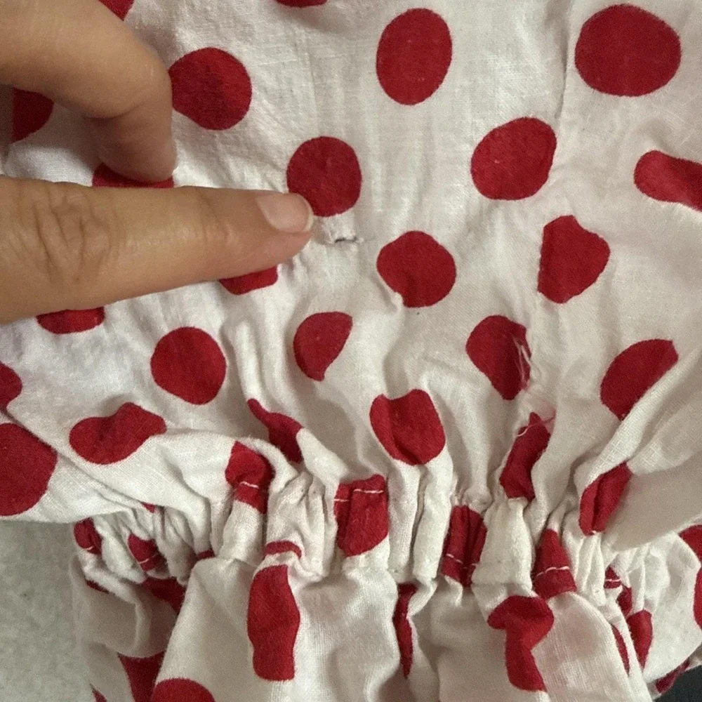 Vtg Handmade Clown Suit Polka Dot Costume Cone Hat Ruffled Collar Red White Flaw